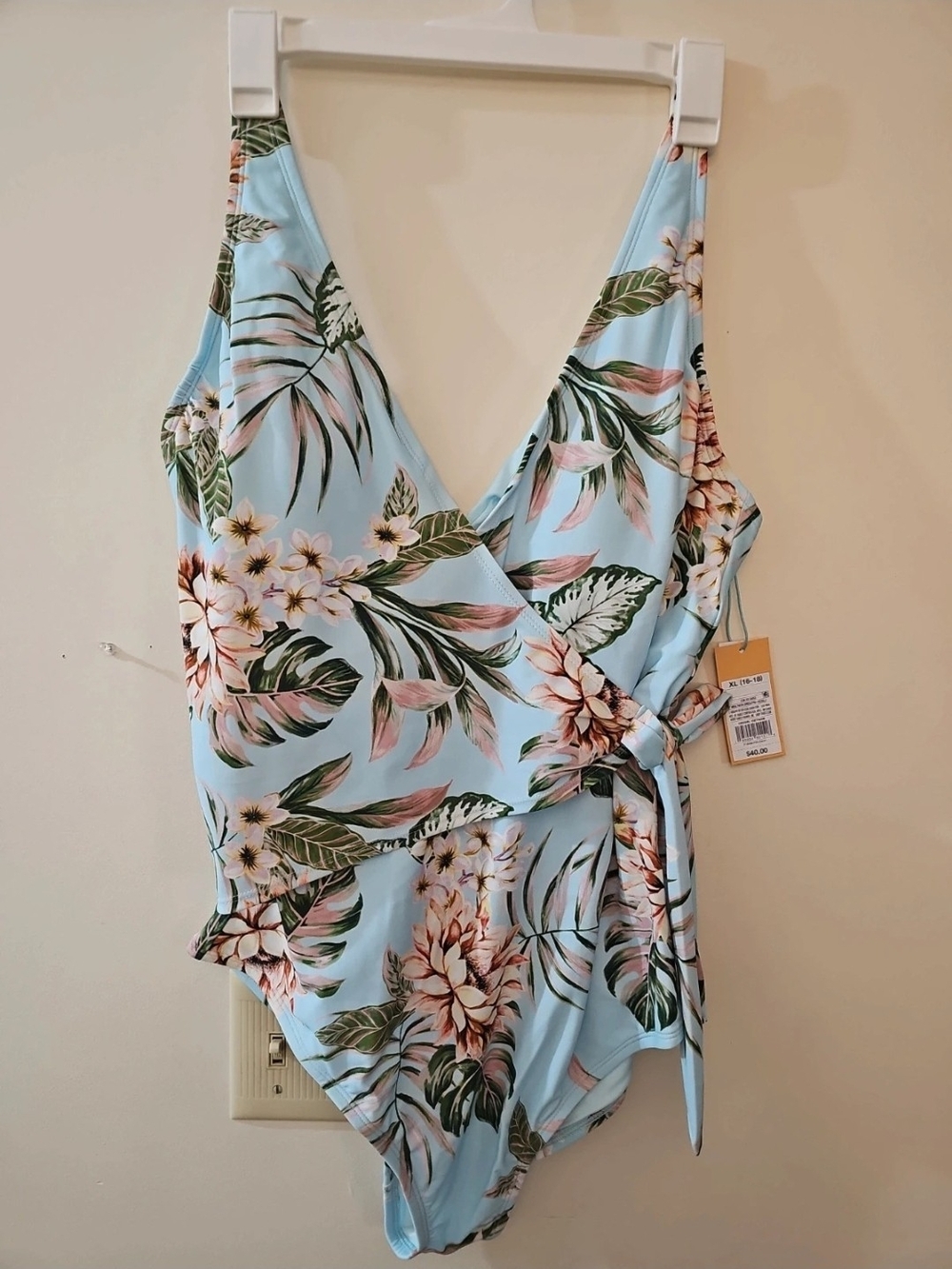 Floral Wrap-Front Light Blue Women's Swimsuit